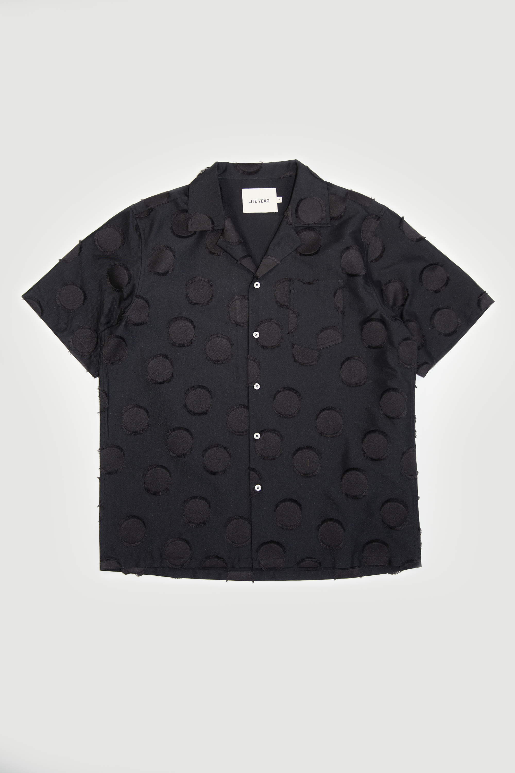 Short Short Sleeve Camp Collar - Black Polka Dots