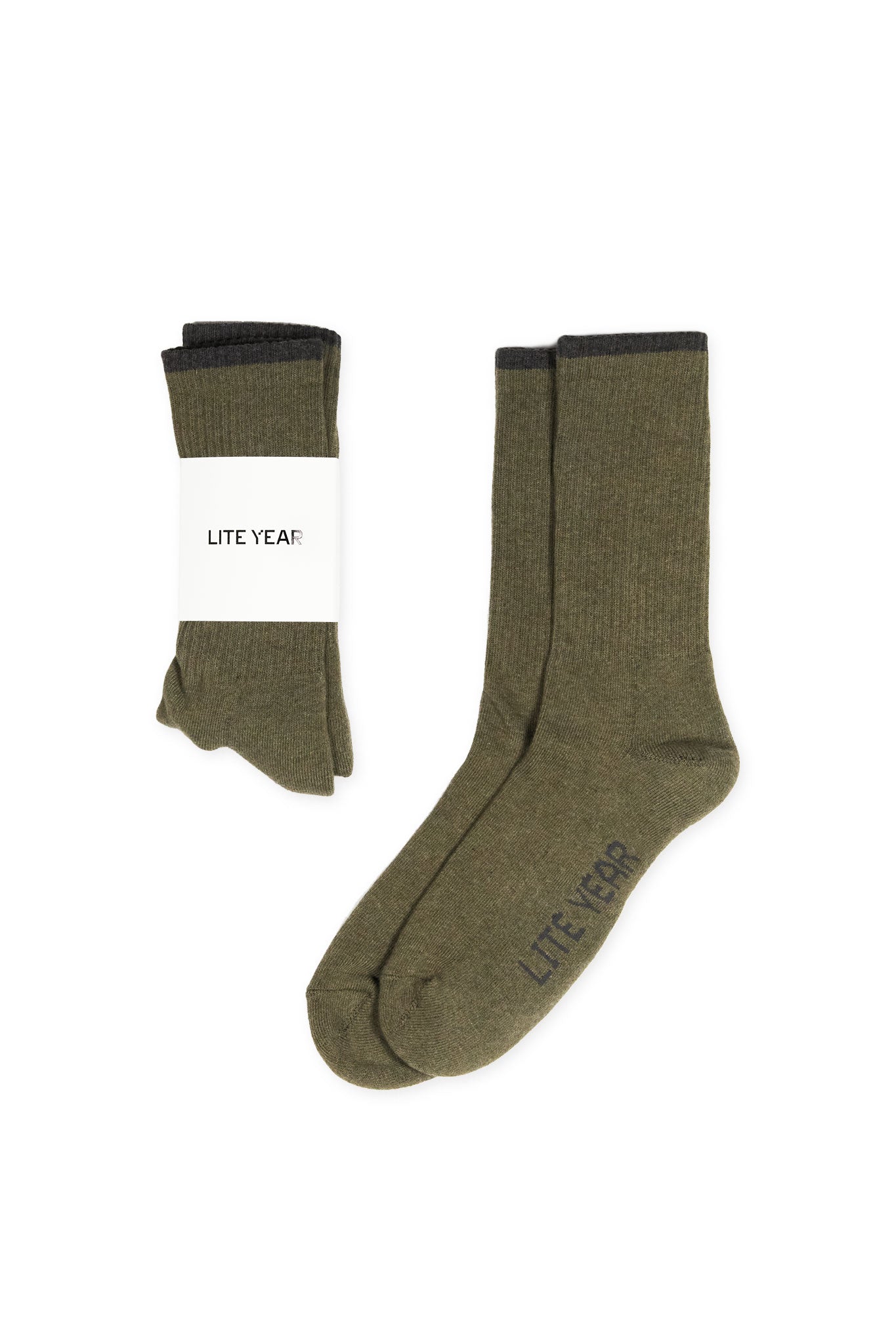 Cotton Cap Crew Socks - Army Green/Charcoal