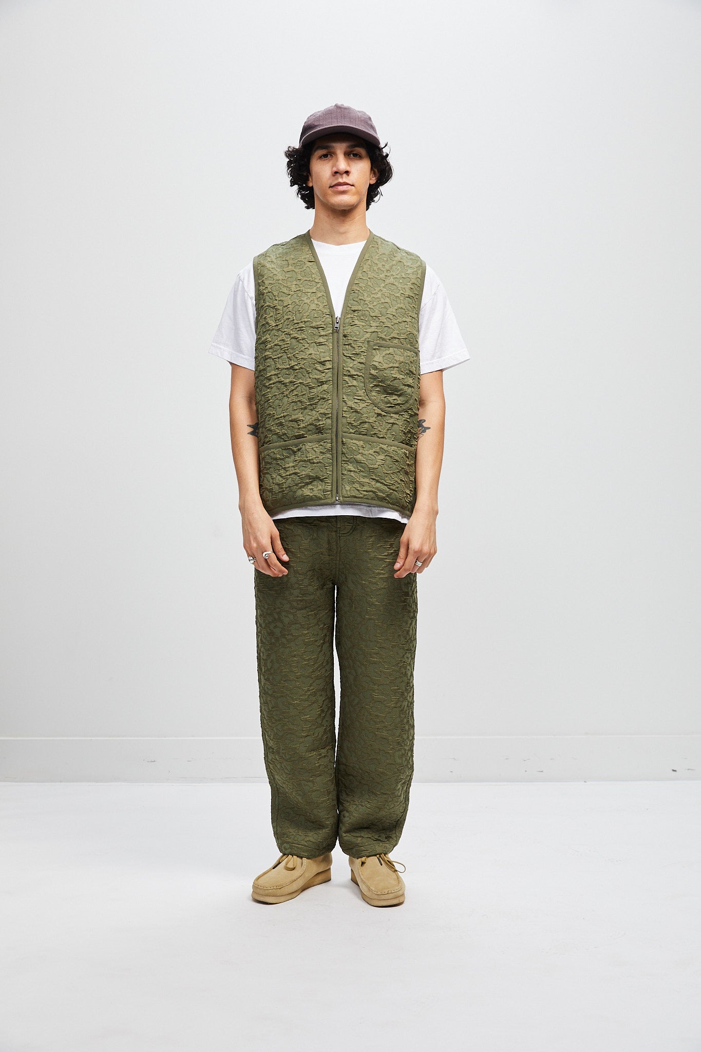Italian quilted relaxed pant - Army Green