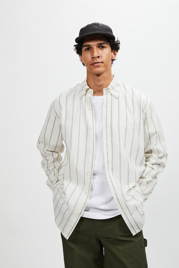 Classic Shirt - White with Green Stripe