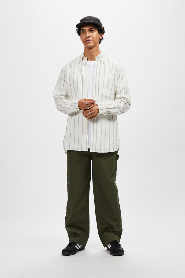 Classic Shirt - White with Green Stripe