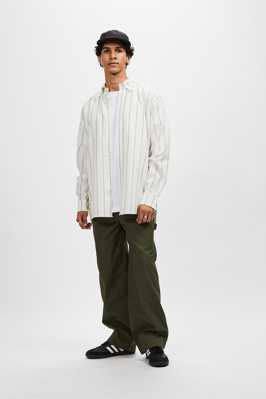 Classic Shirt - White with Green Stripe