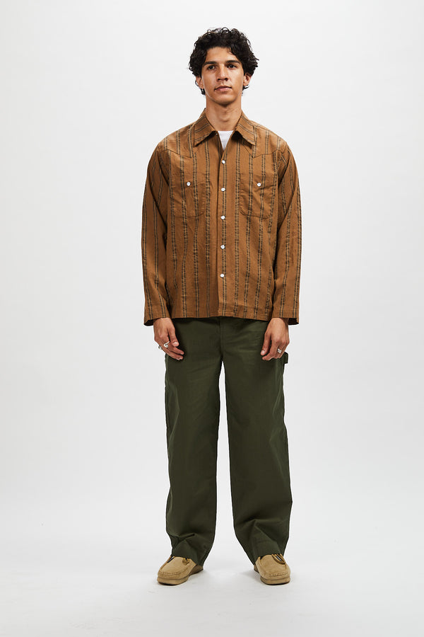 Long Sleeve Western Shirt - Brown stripe