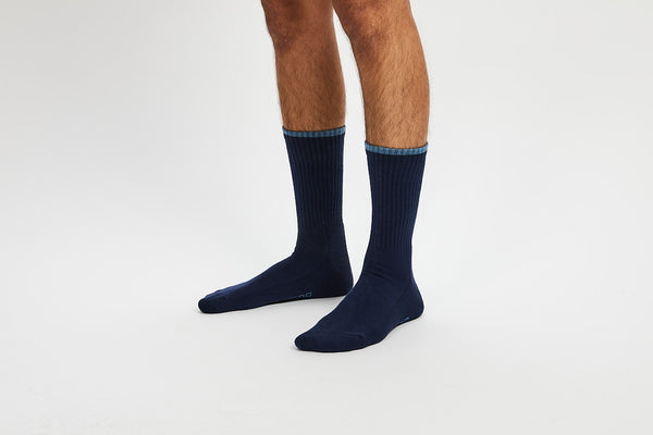 Cotton Cap Crew Socks - Navy/Light Blue