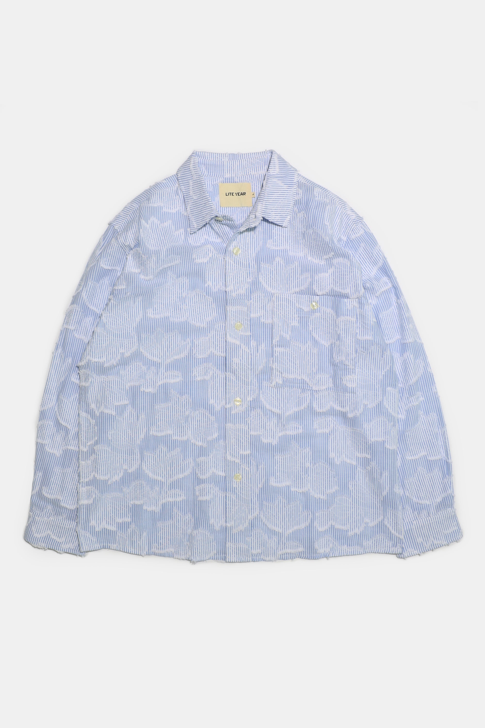 Relaxed Long Sleeve Shirt - Blue White Floral Stripe