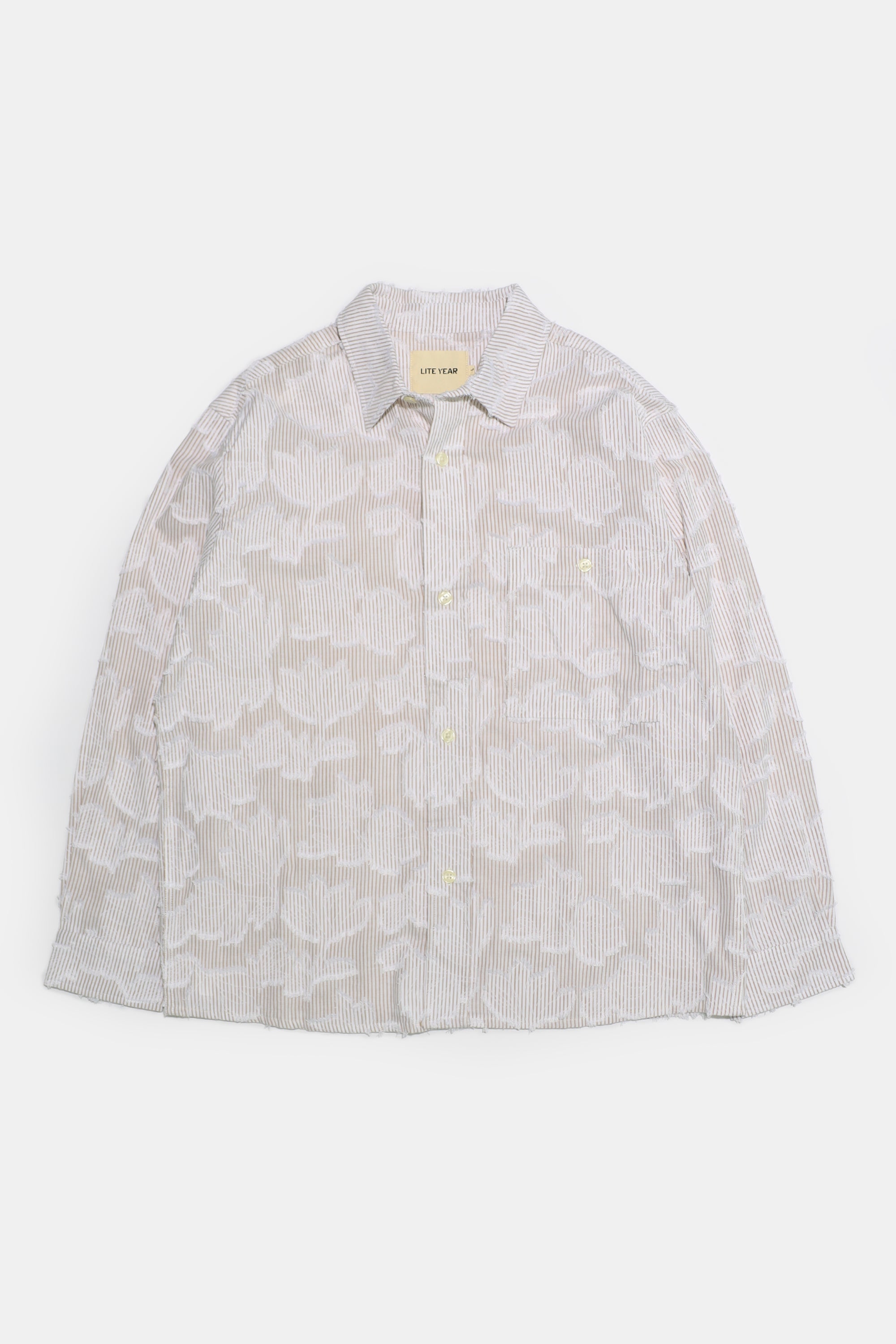 Relaxed Long Sleeve Shirt - Khaki White Floral Stripe