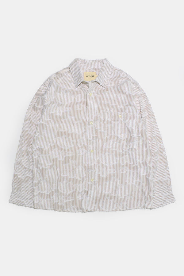Relaxed Long Sleeve Shirt - Khaki White Floral Stripe