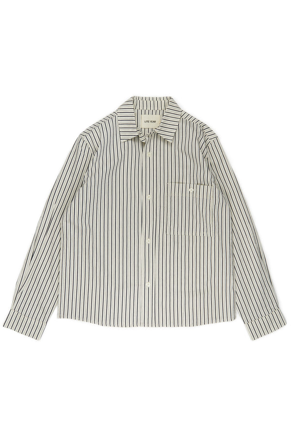 Italian Relaxed Button Up Shirt - Natural with Navy Stripe
