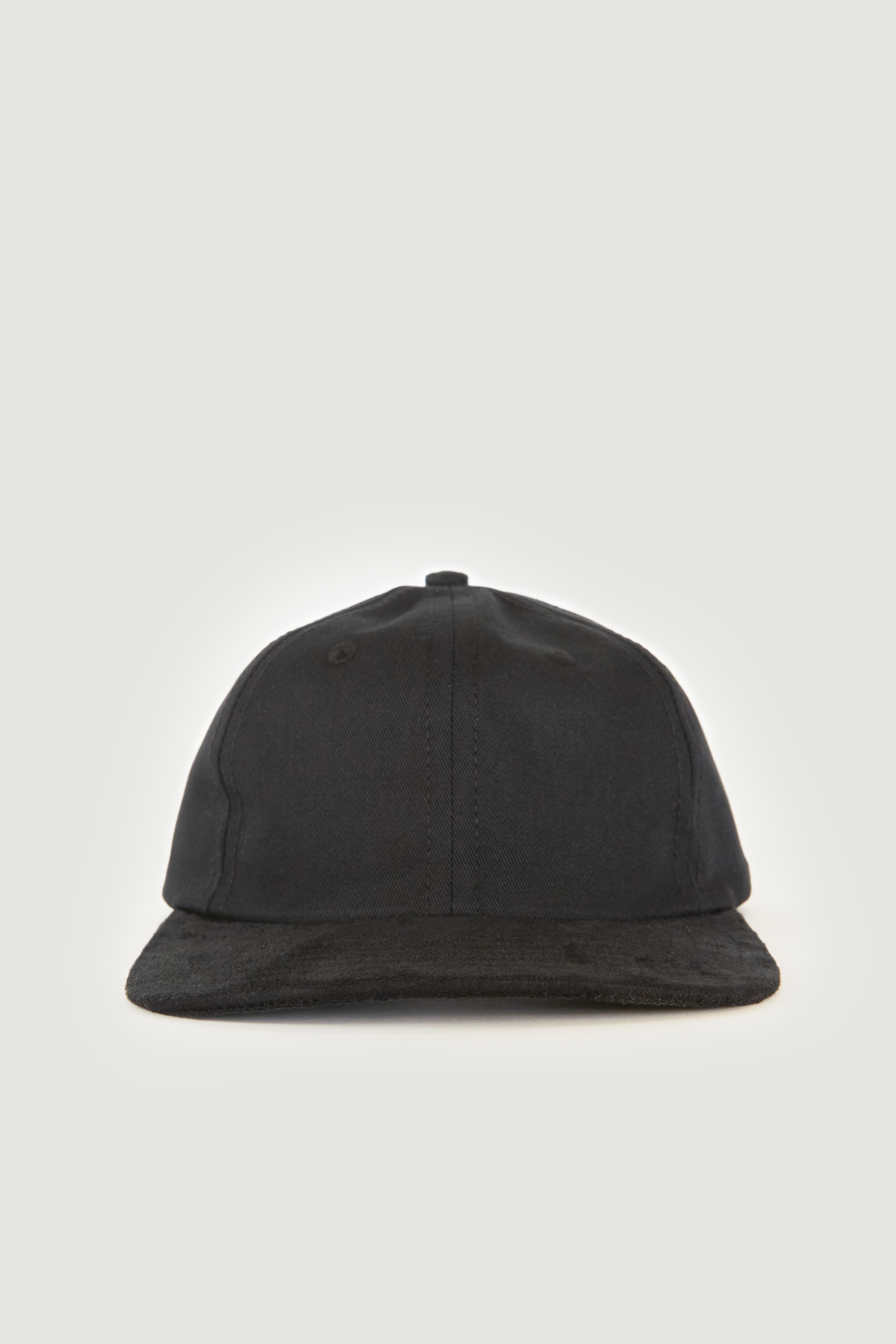 Two Tone Mole Skin/Twill 6 Panel Cap- Black/Black