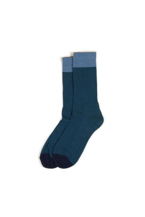 3 Tone Calf Length Socks - Lt Blue/Denim/Navy