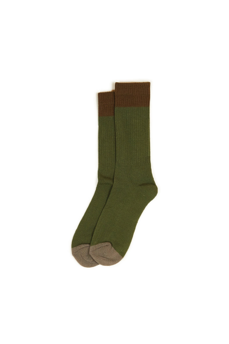 3 Tone Calf Length Socks - Army Green/Olive/Coffee
