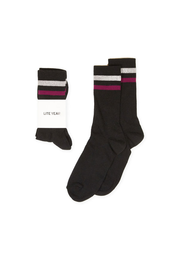 Stripe Socks - Black/Grey/Fuchsia