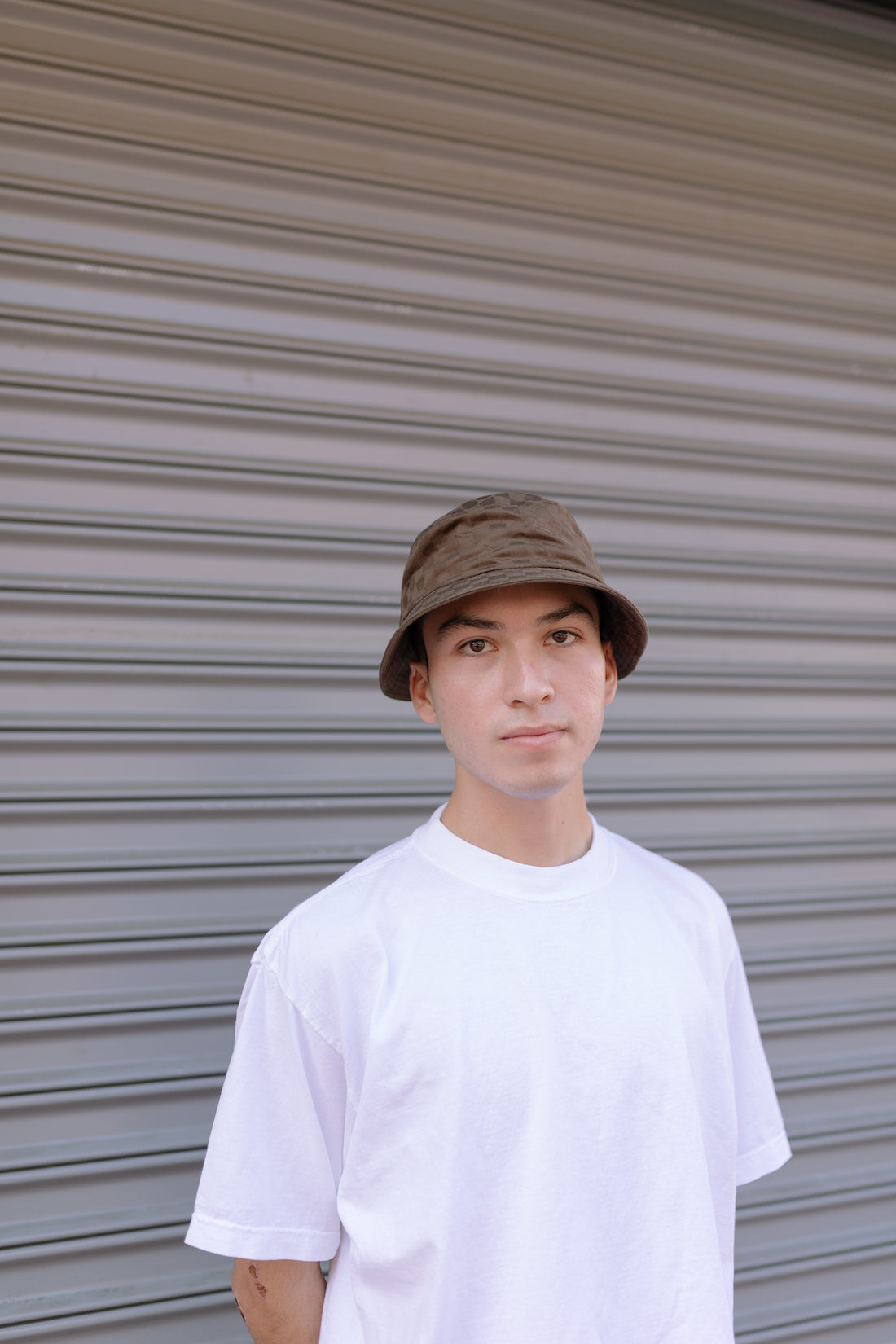 Tonal Dobby Check Bucket Hat - Brown