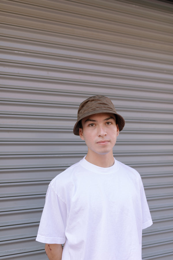 Tonal Dobby Check Bucket Hat - Brown