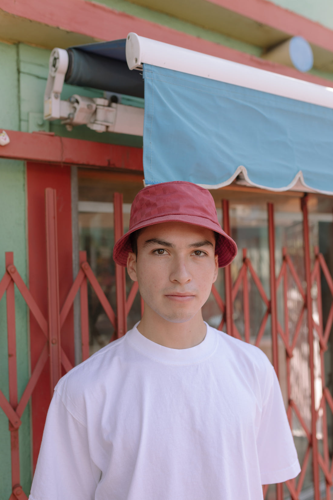 Tonal Dobby Check Bucket Hat - Brick