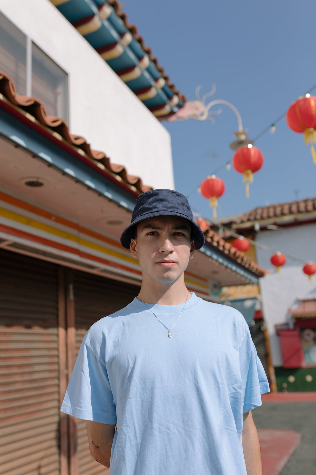 Tonal Dobby Check Bucket Hat -Navy