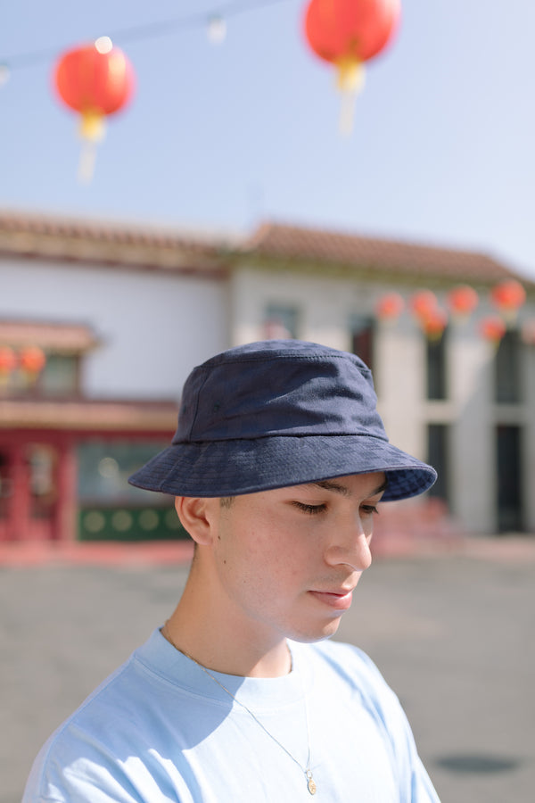 Tonal Dobby Check Bucket Hat -Navy