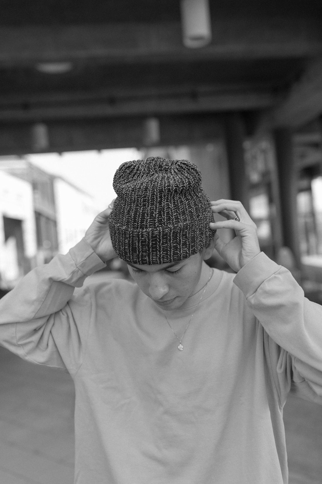 Two Tone Cotton Beanie - Navy