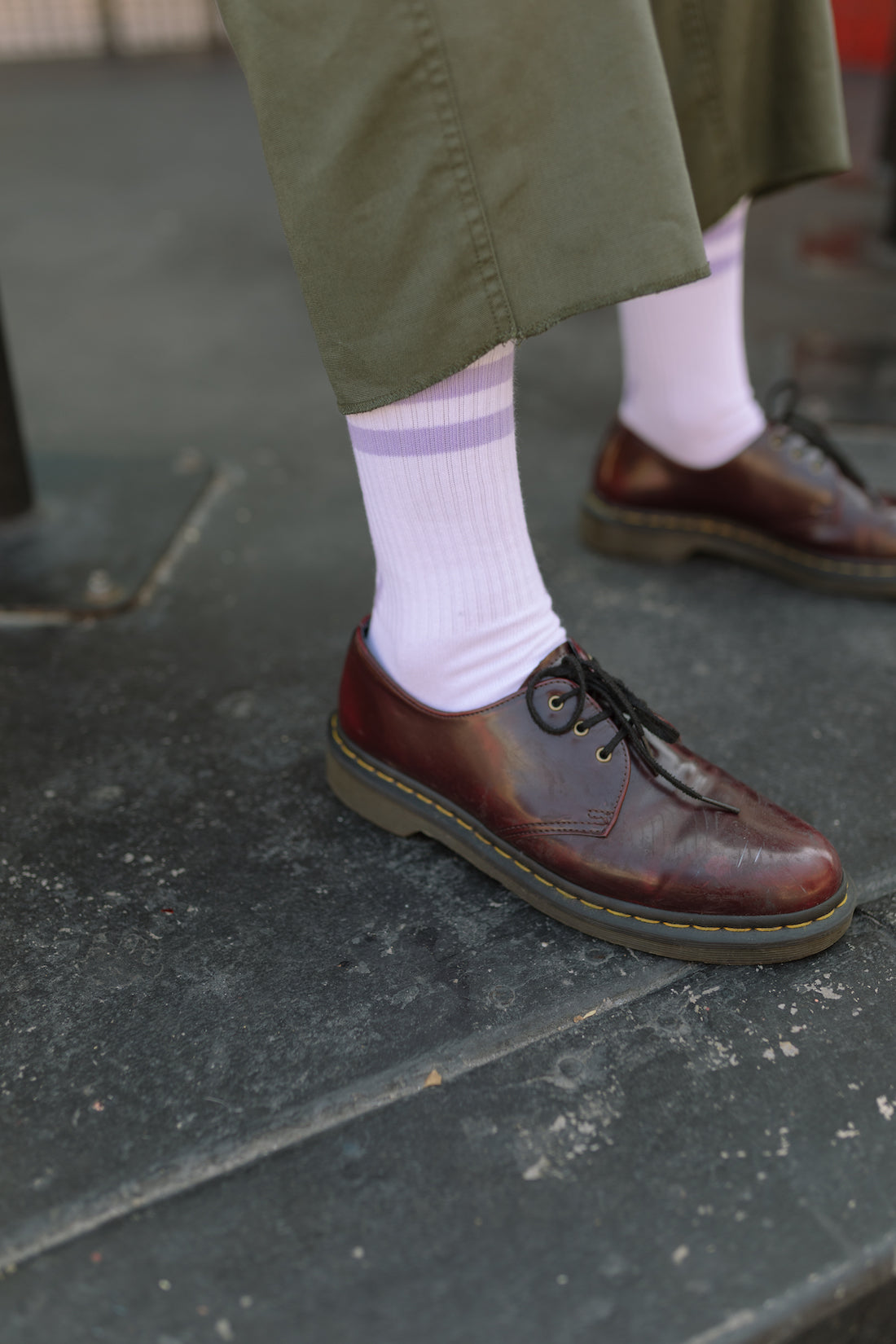 Stripe Crew Socks - White/Lavender