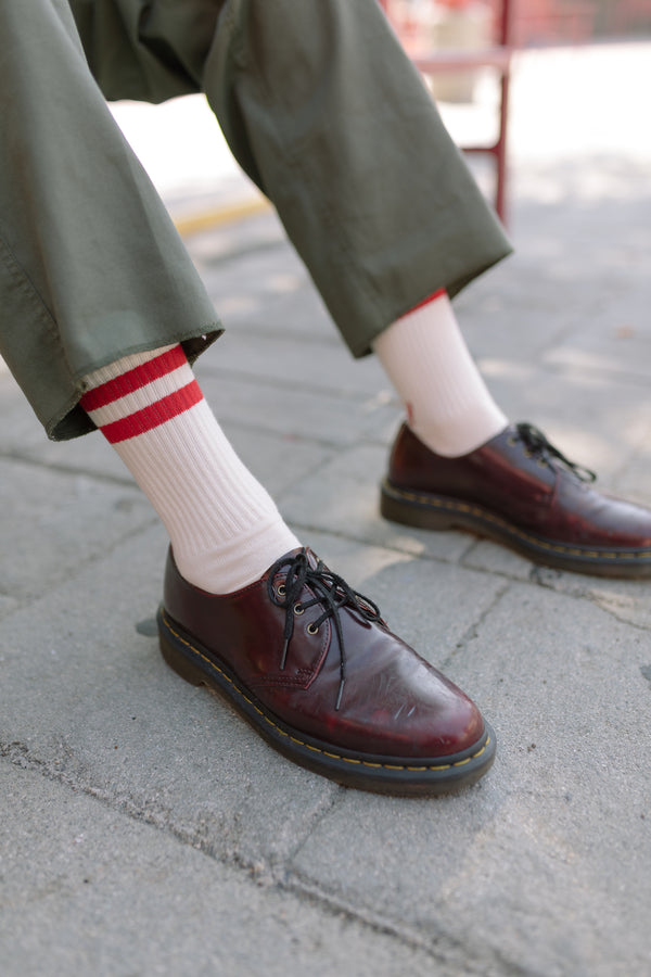 Stripe Crew Sock - Creme/Red