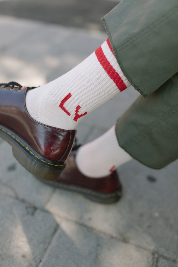 Stripe Crew Sock - Creme/Red