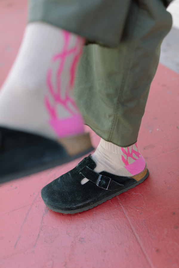Camo Crew Socks - Khaki/Pink