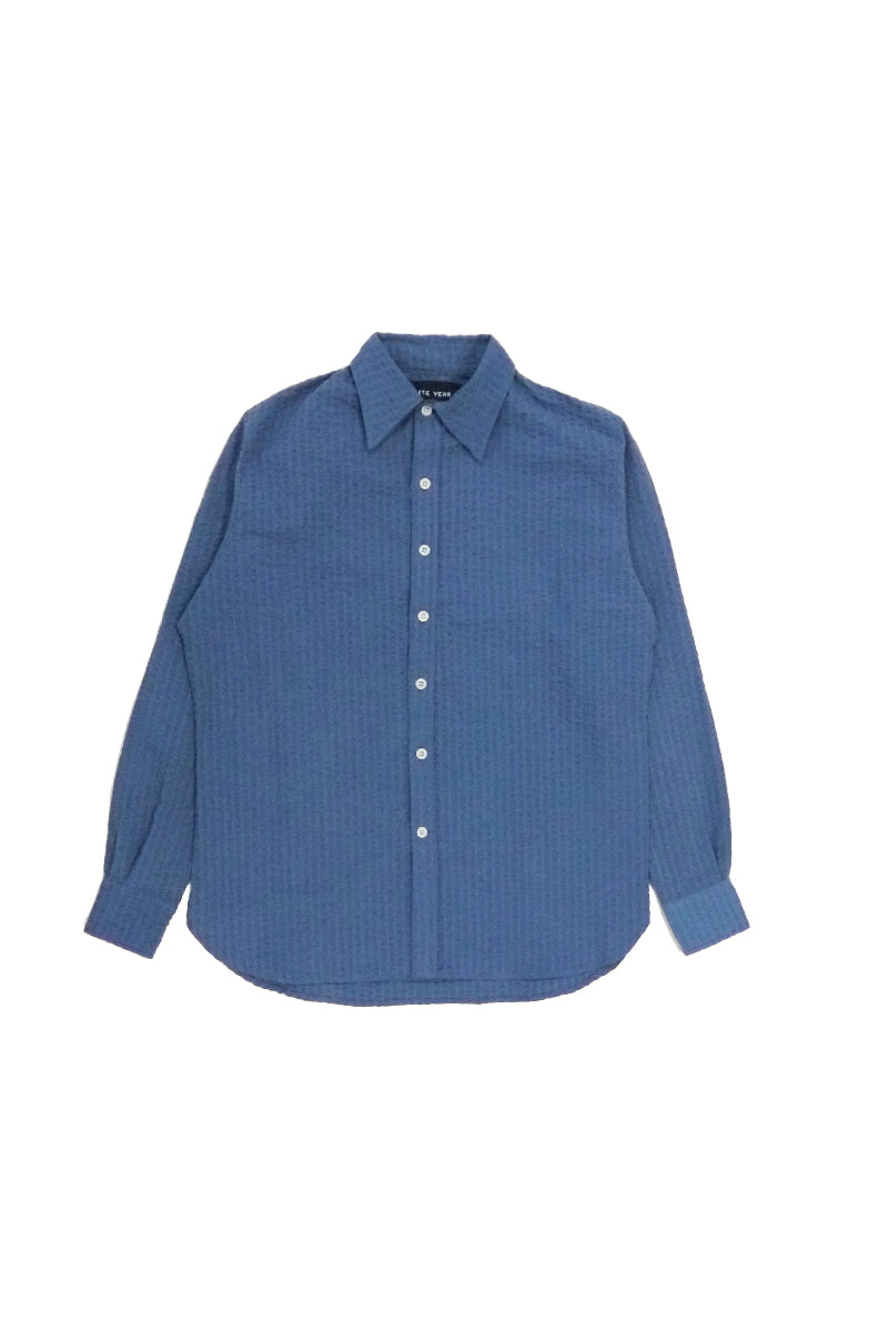 Wide Seersucker Button Up Shirt - Blue