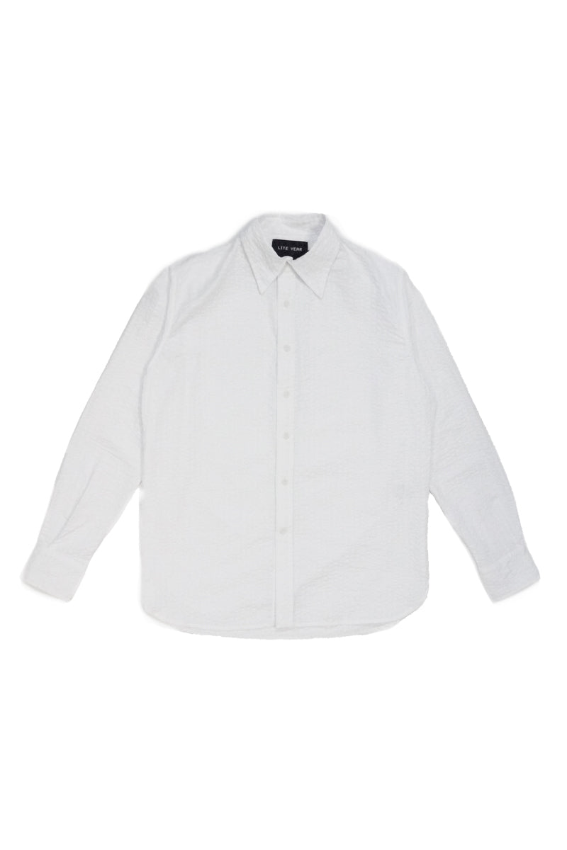 Wide Seersucker Button up Shirt - White