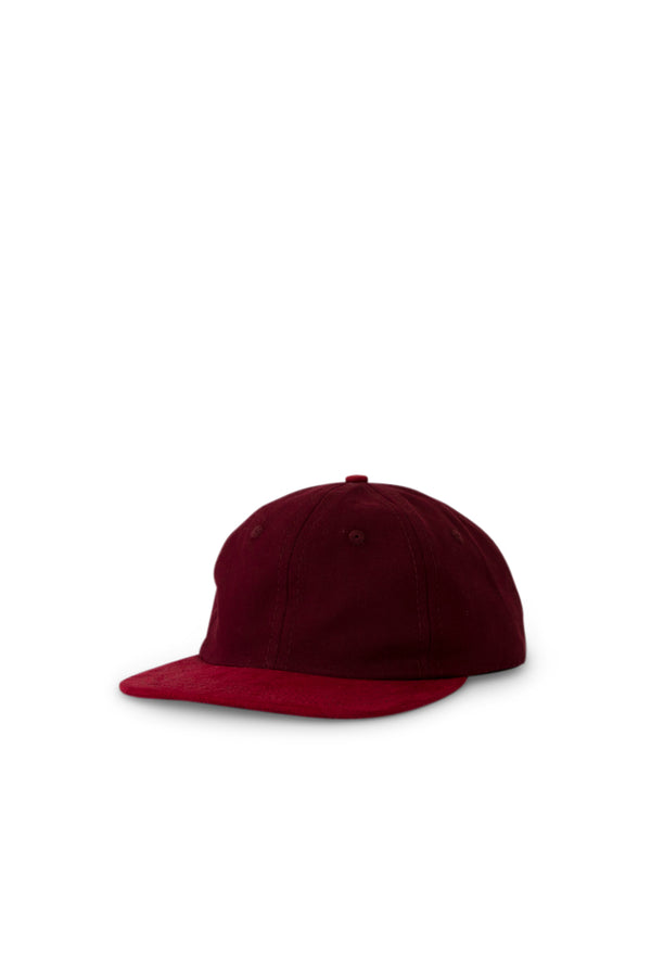 Contrast Moleskin/Twill 6 Panel Cap - Red