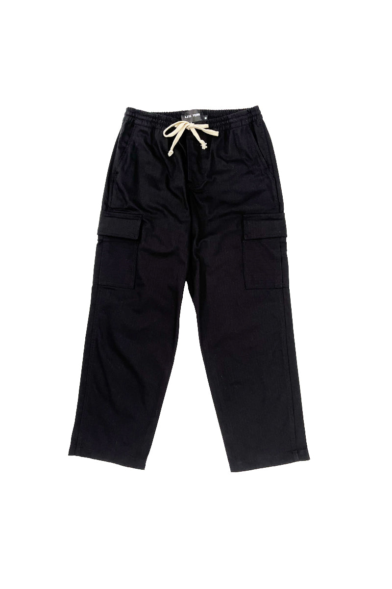 Japanese Herringbone Cotton Twill Cargo Pants - Black