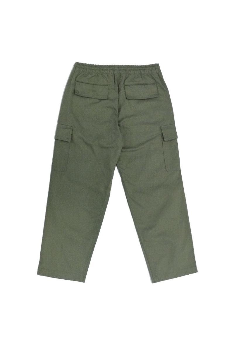 Japanese Herringbone Cotton Twill Cargo Pants - Olive