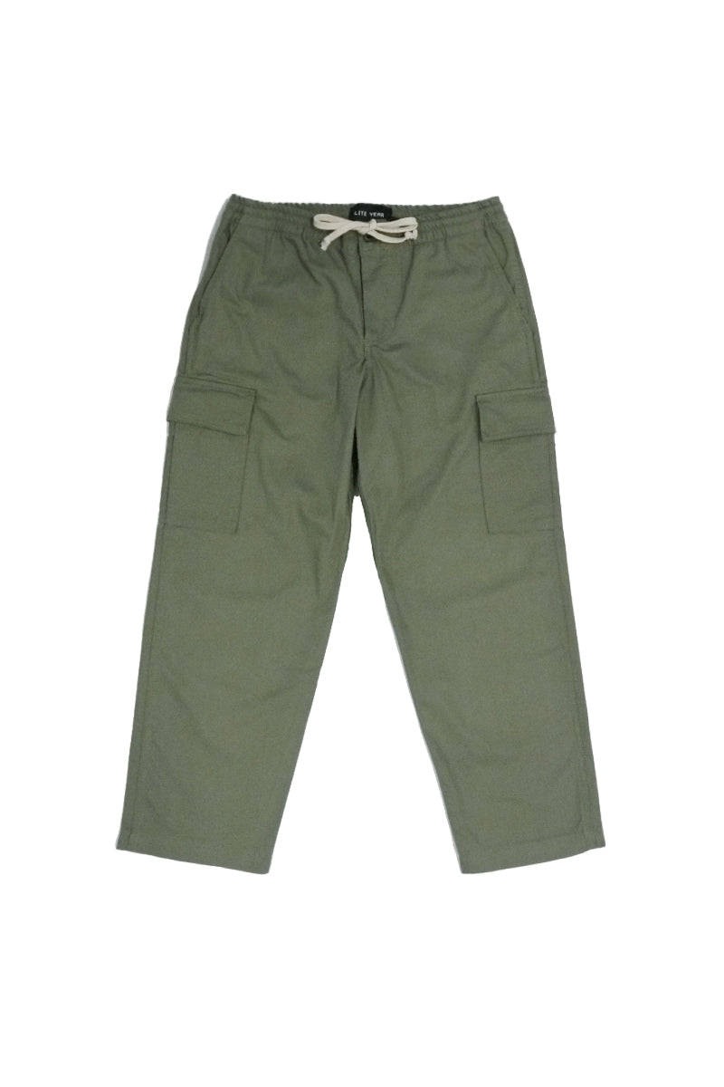 Japanese Herringbone Cotton Twill Cargo Pants - Olive
