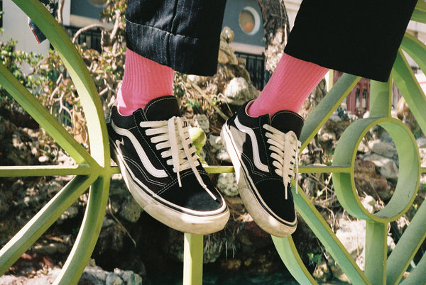 3 Tone Crew Socks - Hot Pink