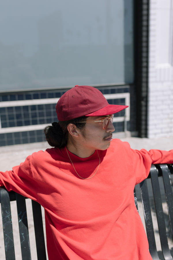 Contrast Moleskin/Twill 6 Panel Cap - Red