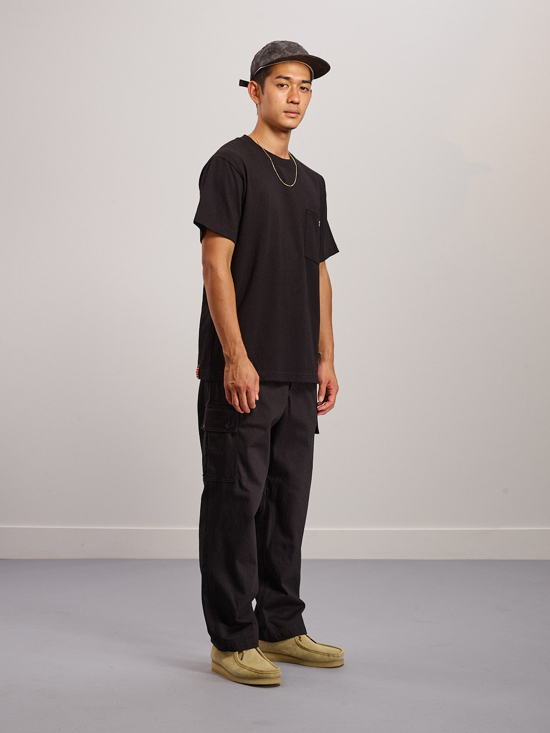 Japanese Cotton Twill 6 Panel Cap - Cloudy Black