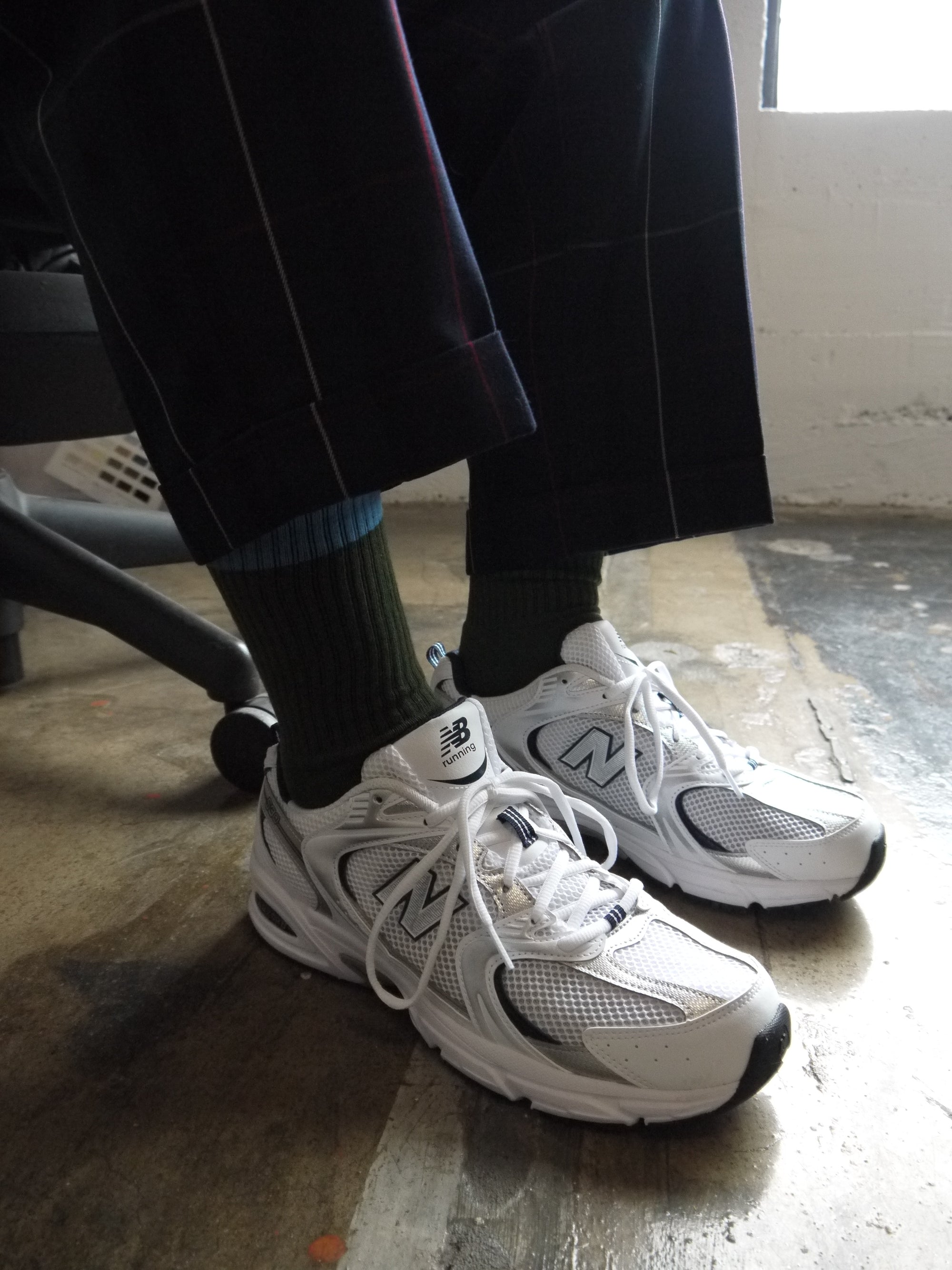 3 Tone Crew Socks - Olive/Blue/Navy