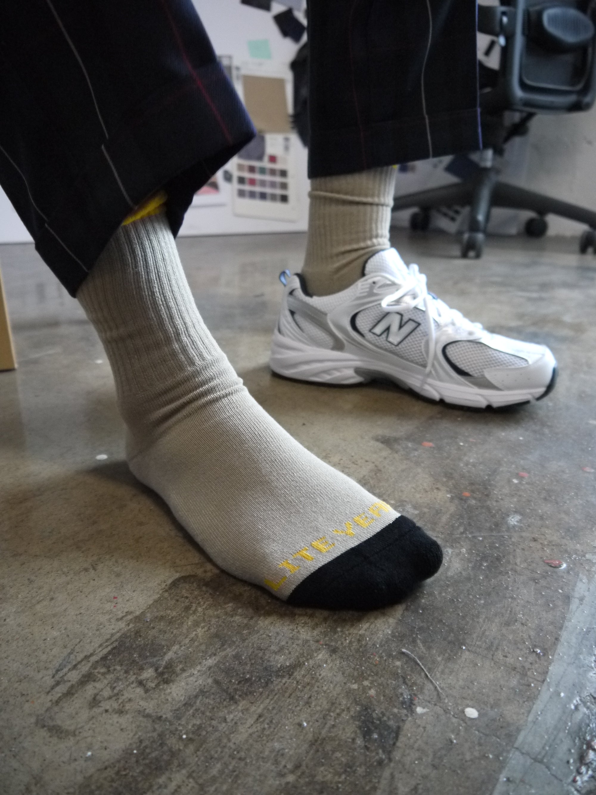 3 Tone Crew Socks - Khaki/Black/Yellow