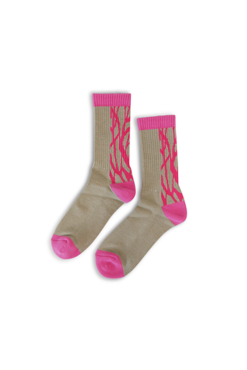 Camo Crew Socks - Khaki/Pink