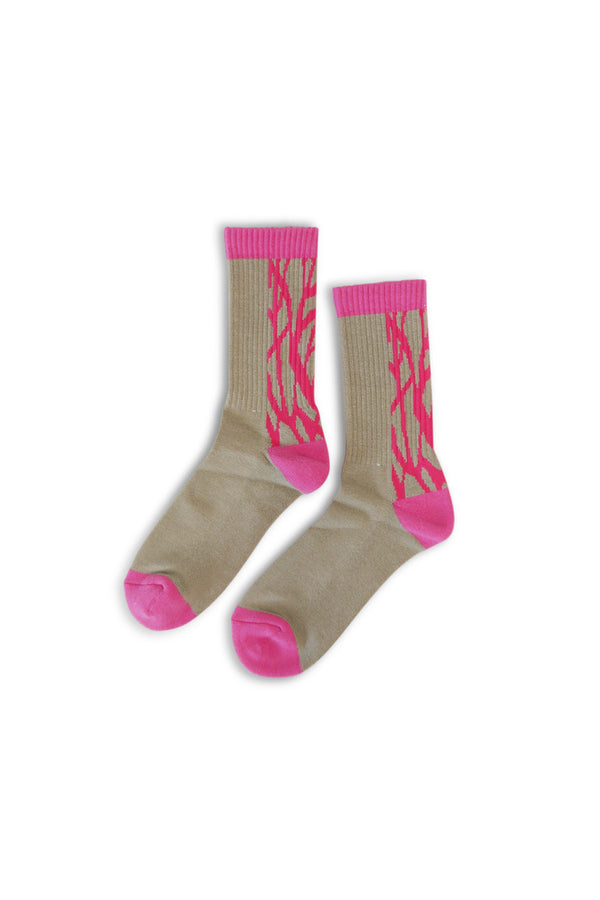 Camo Crew Socks - Khaki/Pink