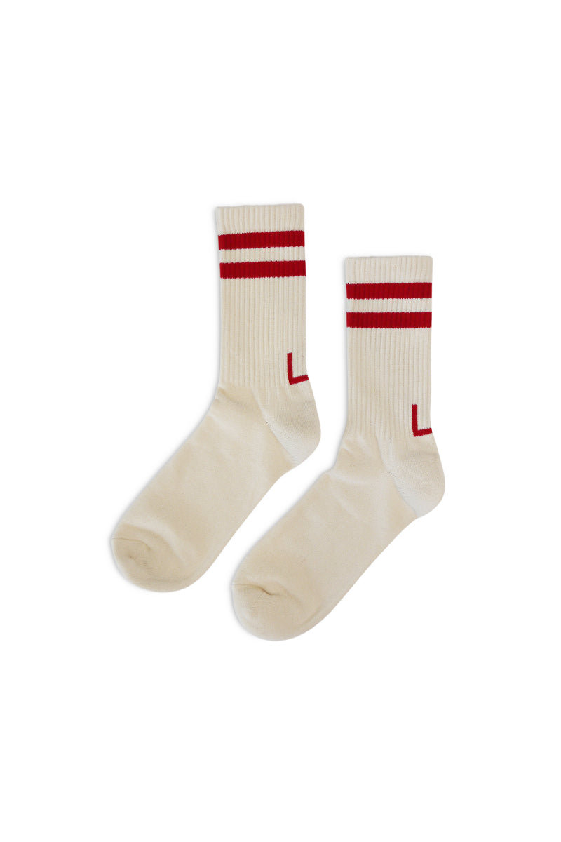 Stripe Crew Sock - Creme/Red