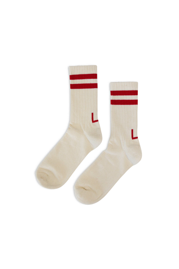 Stripe Crew Sock - Creme/Red