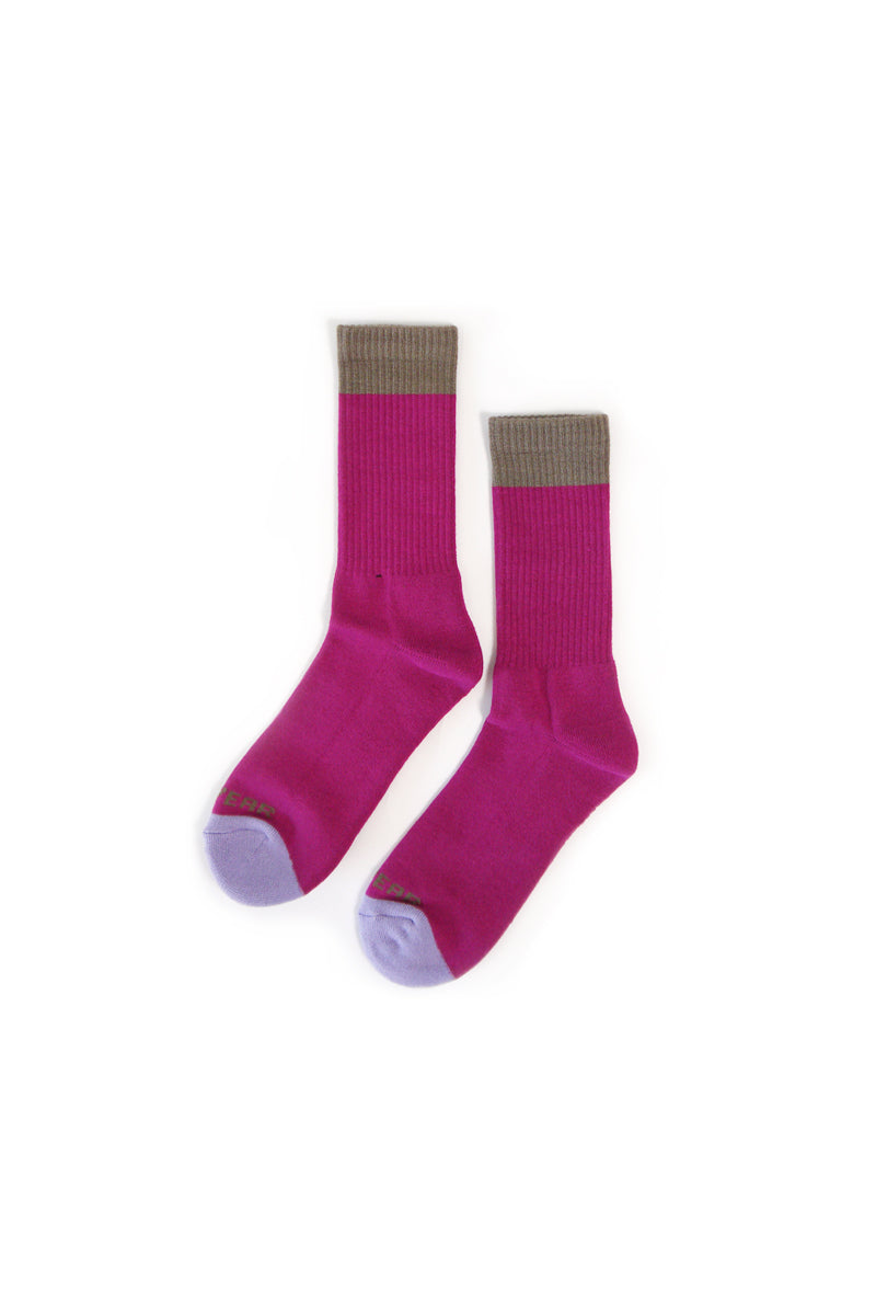 3 Tone Crew Socks - Pink/Lavender/Brown