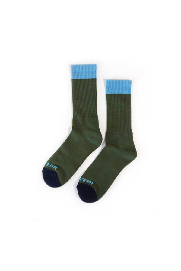 3 Tone Crew Socks - Olive/Blue/Navy