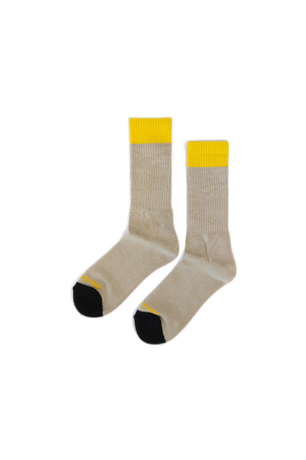 3 Tone Crew Socks - Khaki/Black/Yellow