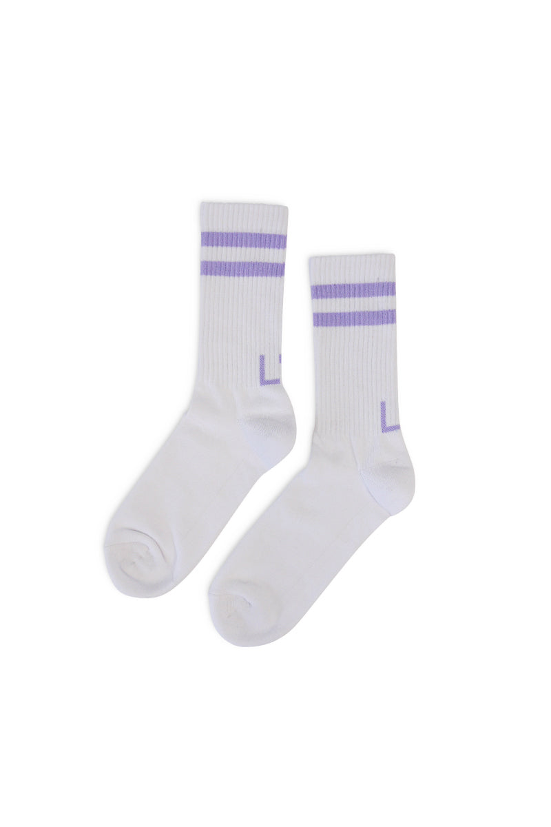 Stripe Crew Socks - White/Lavender