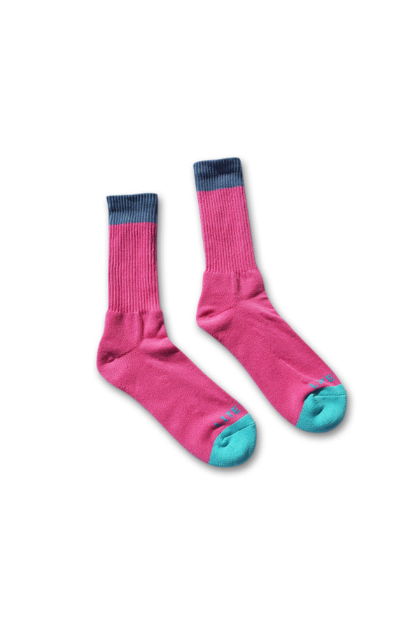 3 Tone Crew Socks - Hot Pink